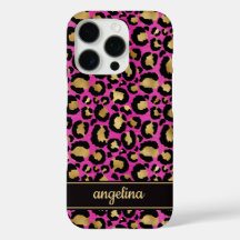Goldfolie auf heißrosa Leopardenprint-Monogramm