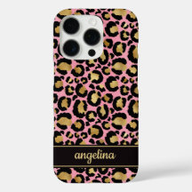 Goldfolie auf rosa Leopardenprint-Monogramm