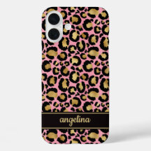 Goldfolie auf rosa Leopardenprint monogrammiert