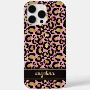 Goldfolie auf rosa Leopardenprint monogrammiert iPhone 16 Pro Max Hülle