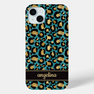 Goldfolie auf Teal-Leopardenprint monogrammiert Case-Mate iPhone Hülle