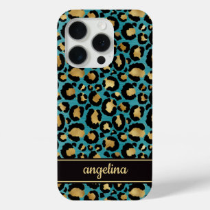 Goldfolie auf Teal-Leopardenprint monogrammiert Case-Mate iPhone Hülle