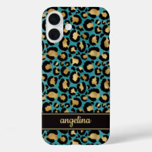 Goldfolie auf Teal-Leopardenprint monogrammiert