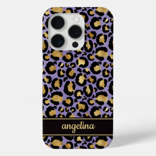 Goldfolie auf violettem Leopardenprint-Monogramm Case-Mate iPhone Hülle