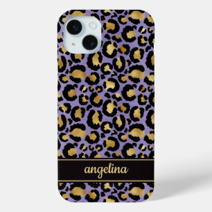 Goldfolie auf violettem Leopardenprint-Monogramm Case-Mate iPhone Hülle