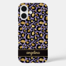 Goldfolie auf violettem Leopardenprint-Monogramm