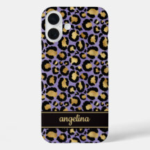 Goldfolie auf violettem Leopardenprint-Monogramm