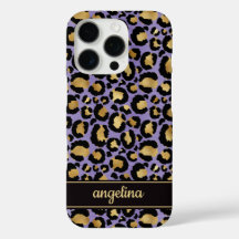 Goldfolie auf violettem Leopardenprint-Monogramm
