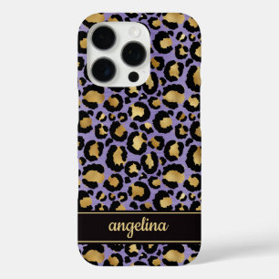 Goldfolie auf violettem Leopardenprint-Monogramm iPhone 16 Pro Hülle