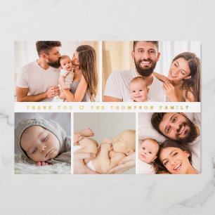 Goldfolie Baby-Foto-Collage Individuelle Dankeskar Folieneinladung