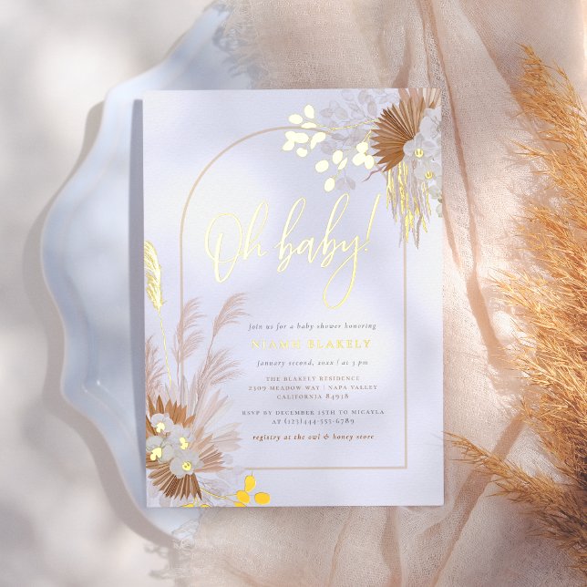 Goldfolie | Boho Pampas Arch Girl Babydusche Folieneinladung (Von Creator hochgeladen)