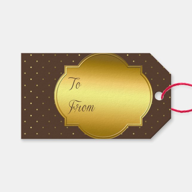 Goldfolie, braune Punktmarke Geschenkanhänger (Vorderseite (Horizontal))