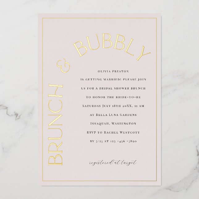 Goldfolie Brunch & Bubbly Bridal Dusche Einladung (Vorderseite)