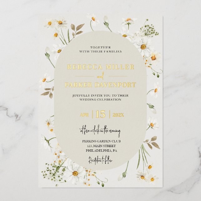 Goldfolie daisy Wildblumen Einladung Hochzeit (Vorderseite)