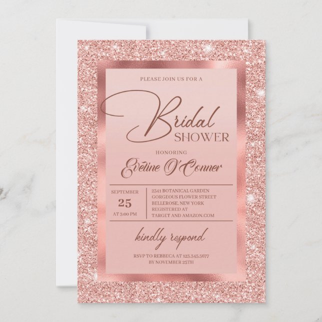 Goldfolie der eletganten Rose Glitzer und Rose Einladung (Vorderseite)