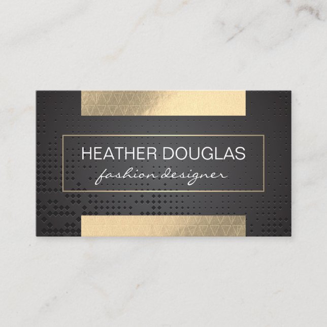 Goldfolie | Dreiecksmuster Schwarzer Metallic Visitenkarte (Vorderseite)