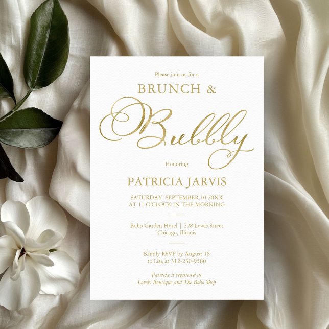 Goldfolie Einfach Brunch und Bubbly Brautparty Einladung (Von Creator hochgeladen)