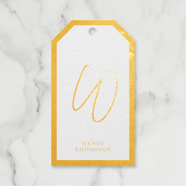 Goldfolie Einfach Minimalistisch Modernes Monogram Geschenkanhänger (Vorderseite)