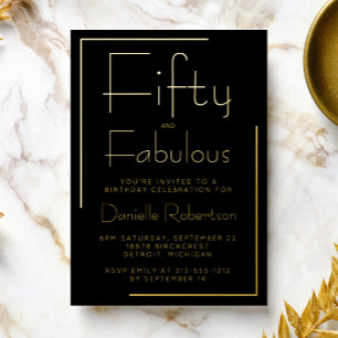 Goldfolie Fifty and Fabulous 50. Geburtstagsfeier Folieneinladung