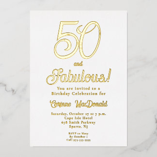 Goldfolie Fifty and Fabulous 50. Geburtstagsfeier Folieneinladung