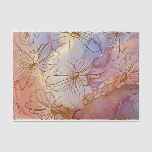 Goldfolie Florals farbenfrohe Abstrakte Gewebepfla Seidenpapier (Vorderseite)