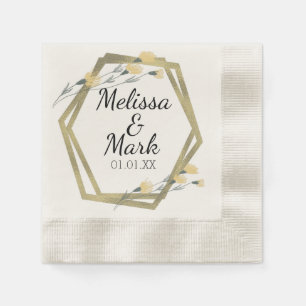 Goldfolie Geometrischer Rahmen Wilde Blumen Gelb Serviette