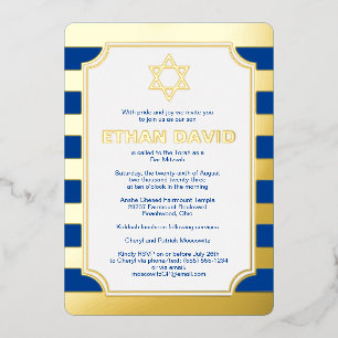 Goldfolie gestreift Bar Mitzvah Einladung mit Star