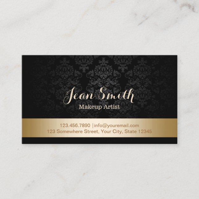 Goldfolie gestreift Damask Makeup Artist Visitenkarte (Vorderseite)