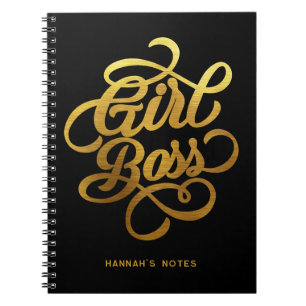 Goldfolie Girl Boss Typografie Schwarz Notizblock