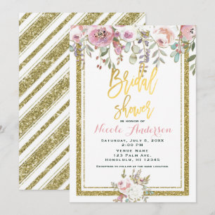 Goldfolie Glitter Moderne Rosa Florale Hochzeitsdu Einladung