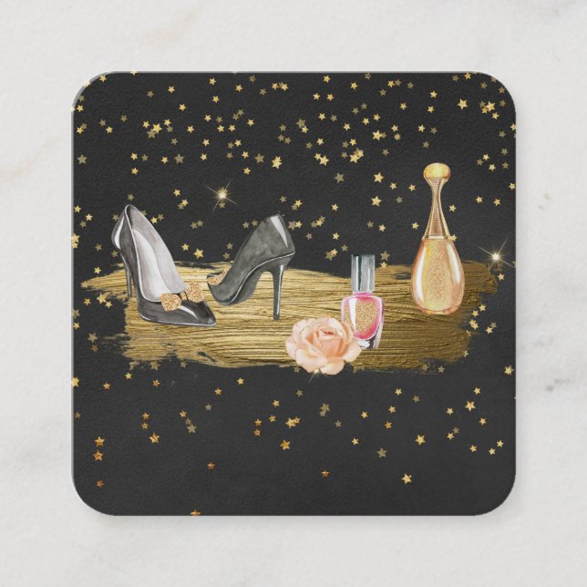 *~* Goldfolie - Glitzer Heels Nail Polnisches Parf Quadratische Visitenkarte (Vorderseite)