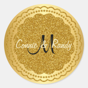 Goldfolie-Glitzer Monogram-Hochzeitsticker Runder Aufkleber