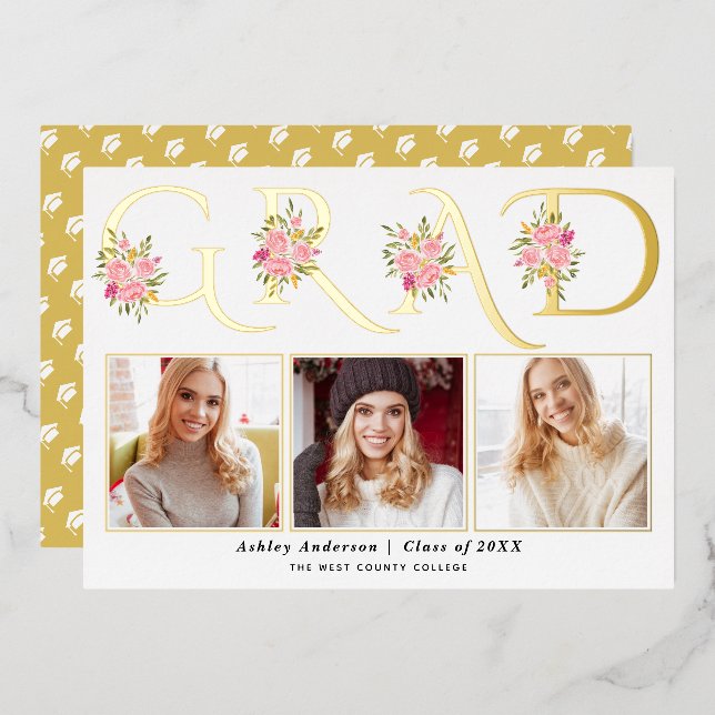 Goldfolie GRAD Rose Foto Abschluss Ankündigung (Vorderseite/Rückseite)