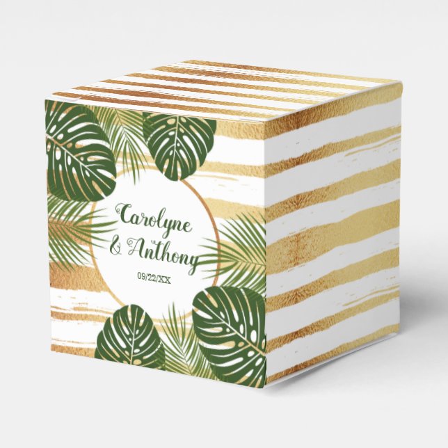 Goldfolie & Green Palm Leaf Beach Hochzeit Geschenkschachtel (Vorderseite)