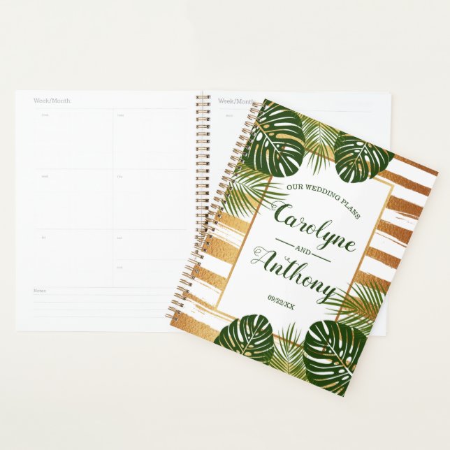 Goldfolie & Green Palm Leaf Beach Hochzeit Planer (Anzeige)