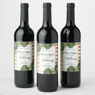 Goldfolie & Green Palm Leaf Beach Hochzeit Weinetikett