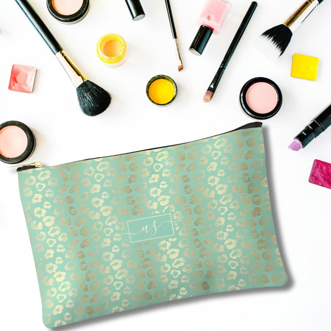 Goldfolie Grüne Leoparden Mit Monogramm Zubehörtasche (Von Creator hochgeladen)