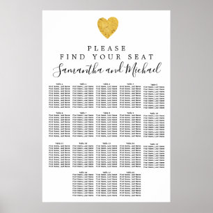Goldfolie Herz 18-Tisch Hochzeitskarte Poster