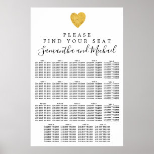 Goldfolie Herz 19-Tisch Hochzeitskarte Poster