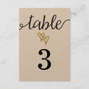 Goldfolie-Herzen Kraftpapier Hochzeit Tischnummer