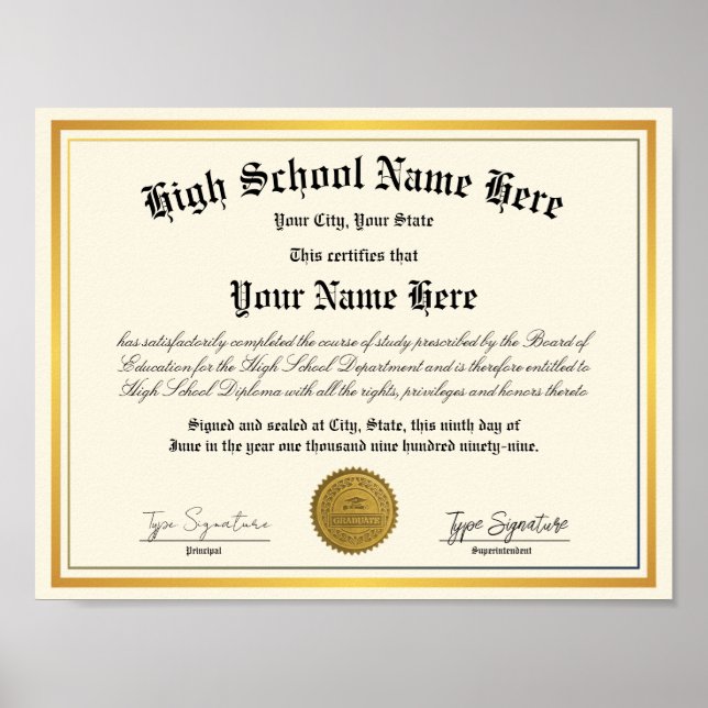 Goldfolie High School Diploma, Hausschule Poster (Vorne)
