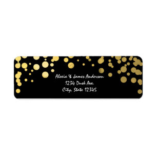 Goldfolie Konfetti Elegante schwarze Adressaufkleb