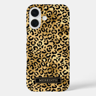 Goldfolie-Leopardenprint monogrammiert iPhone 16 Hülle