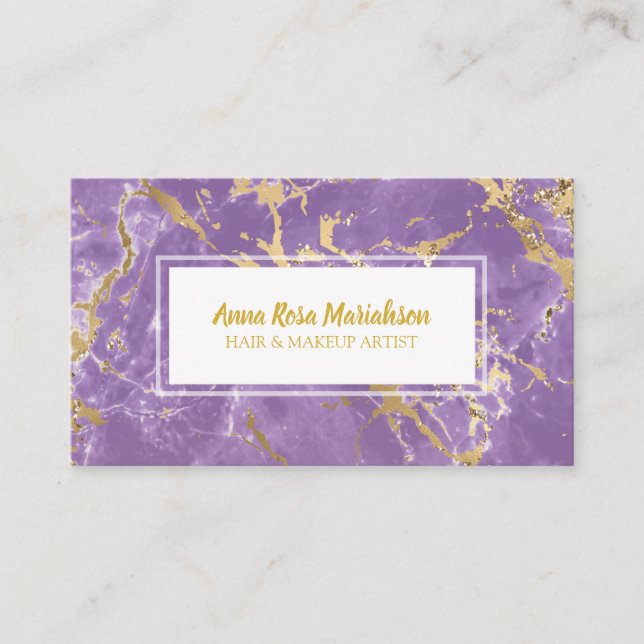 *~* Goldfolie Lila Marmor Popular Chic Glam Luxe Visitenkarte (Vorderseite)