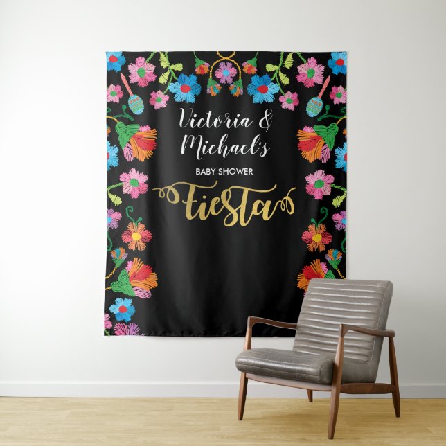 Goldfolie Mexican Fiesta Stickerei Hintergrund Wandteppich (Beispiel)