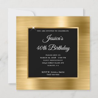 Goldfolie mit Black Overlay 40. Geburtstag Einladung