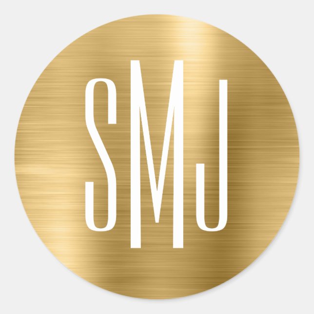 Goldfolie mit drei Buchstaben Monogram Runder Aufkleber (Vorderseite)