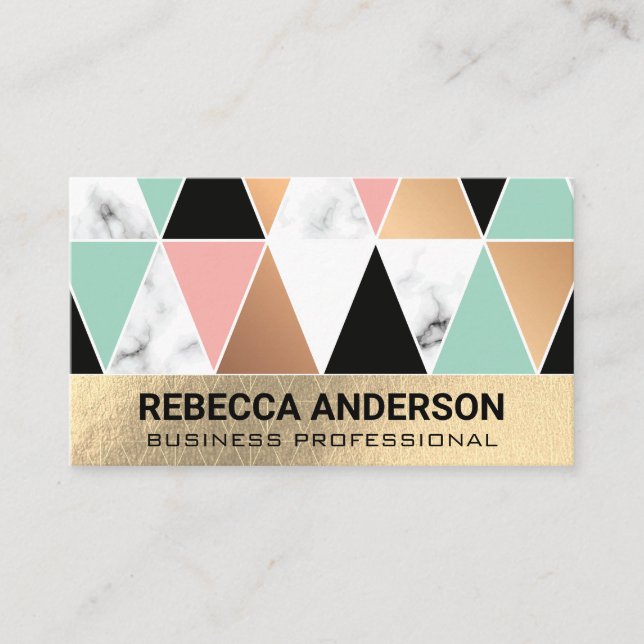 Goldfolie | Modern geometrisches Muster Marmor Visitenkarte (Vorderseite)
