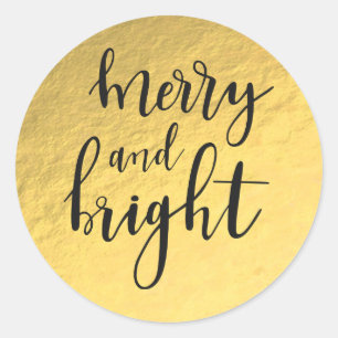 Goldfolie Moderne Glamour MERRY & BRIGHT Geschenkv Runder Aufkleber
