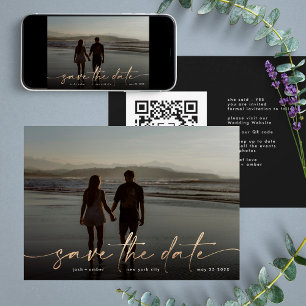 Goldfolie Onyx Schwarz Moderne Foto QR Code Save The Date